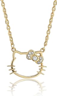 Hello Kitty Sanrio Womens Lab Created Diamond Bow Necklace 18" - Sterling Silver Silhouette Necklace Official License