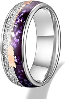 TRUMIUM 8mm Tungsten Rings for Men Women Imitated Meteorite and Blue Crushed Shell Arrow Mens Wedding Band Engagement Promise Ring High Polished Beveled Edges Comfort Fit Size 7-13