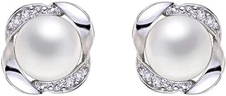 9-9.5mm Elegant White Cultured Freshwater Pearl Stud Earrings AAAA Quality in Sterling Silver - PremiumPearl