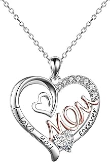 Forever Love Heart Pendant Necklace for Women, Fashion Jewelry, Mothers Necklace Gifts for Mom Women Girlfriend Girls, Birthday Mothers Day Jewelry Gifts - I LOVE YOU MOM