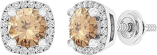 Dazzlingrock Collection 5mm Each Round Gemstone or Diamond with White Diamond Halo Screw Back Stud Earrings for Women in 10K White Gold