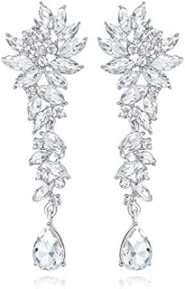 mecresh Bridal Wedding Teardrop Marquise Crystal Cluster Chandelier Dangle Earrings for Women Valentine's Day Gift