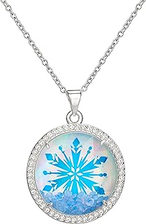 Disney Frozen Necklace: Elsa Crystal Snowflake Pendant with Brass Cable Chain and Lobster Clasp