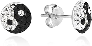 Push Back Cubic Zirconia Yin Yang Stud Earrings in Sterling Silver for Women - Unique Balance Design