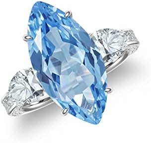 Jupiter Natural Gemstone Marquise Ring - 925 Sterling Silver Rhodium Plated Genuine Gemstone Women Ring, Glamour Natural Gemstone Birthstone Rings Jewelry Gifts for Valentine's Day, Mother's Day, Birthday Jewelry Gifts