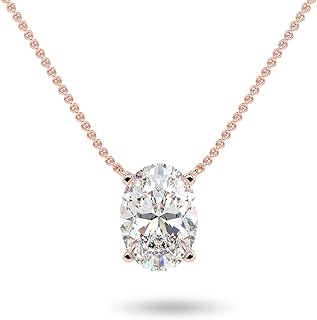 1/3 to 1 1/2 Carat Lab Grown Diamond Oval Solitaire Pendant Necklace for Women I 14k Gold Necklace (G-H, VS1-VS2, cttw) I 16 to 18 Inch Adjustable Chain and Lobster Claw Clasp