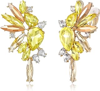 EVER FAITH Vintage Rhinestone Statement Earrings, Fashion Bling Colorful Marquise Drop Crystal Cluster Dangle Clip-on Earrings for Women Girls