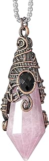 TUMBEELLUWA Hexagonal Faceted Pendant Necklace Healing Crystal Points Wrapped Pendulum Chakra Energy Stone Jewelry for Unisex