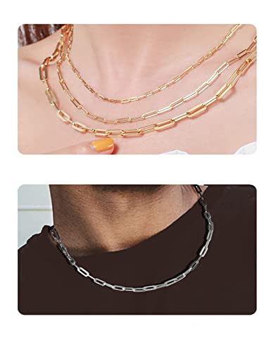 Paperclip Chain Necklace for women 925 Sterling Silver 3mm 14K White Gold Plated Dainty Silver Clasp Chain