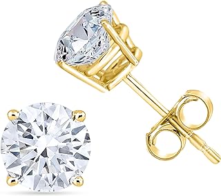 Hdiamonds 0.25 To 3.00 Carats Lab Grown Round Solitaire Diamond Push Back Stud Earrings In 14K Yellow Gold (E-F Color, VS1-VS2 Eye Clean Clarity)
