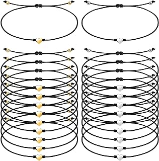 20 Pieces Silver Gold Heart Charm Bracelets Black String Adjustable Bracelet Braided Matching Bracelets Friendship Jewelry for Women Men