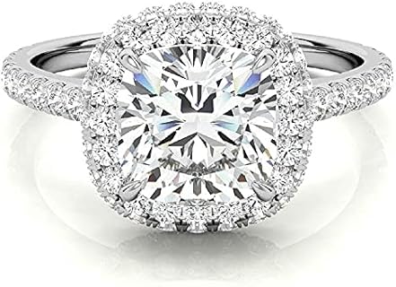 Riya Gems 5 CT Cushion Cut Solitaire Moissanite Engagement Ring, VVS1 4 Prong Irene Knife-Edge Silver Wedding Ring, Woman Gift, Promise Gift