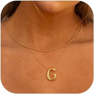 Brass Cable Chain Bubble Letter Necklaces, Gold Plated Layered Initials, Ideal Personalized Jewelry Gift For Women and Girls