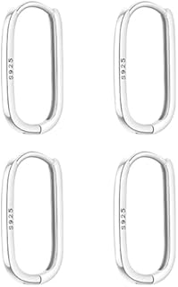 2 Pairs S925 Silver Hoop Earrings Oval Sterling Silver Hoops Rectangle Earrings,Oval Hoop Earrings for Women Paperclip Earrings,Hypoallergenic U Hoop Earrings,for Teen Girls.
