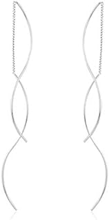 Reffeer Solid 925 Sterling Silver Double Linear Curved Tassel Earrings Threader Drop Dangle Earrings Perfect For Women Teens Girls