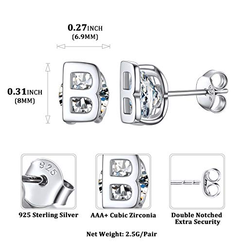 Small Initial Stud Earrings for Women, 925 Sterling Silver Cubic Zirconia Letter Earrings Hypoallergenic (with Gift Box)