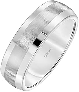 Sleek Unisex Cobalt Low Dome Wedding Ring with Silver Edges, Comfort Fit - Brilliant Expressions Line in 7mm / 9mm