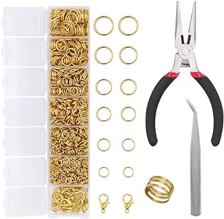 EuTengHao 1504Pcs Gold Open Jump Ring and Lobster Clasps Kit Jewelry Making Repair Supplies Kit with Jewelry Pliers Tweezers for Necklace Jewelry Making Repair (Gold)