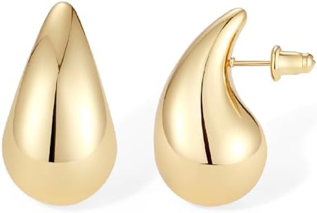 Gold Teardrop Earrings for Women, Hypoallergenic Chunky Hoop Earrings, Lightweight Drop Designer Dupe Earrings Jewelry Mothers Day Gifts for Women Girls