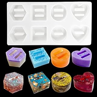 Szecl Heart/Round/Hexagonal Silicone Resin Wedding Ring Holder Molds in Transparent with 8 Cavities DIY Crystal Jewelry Display Stand Home Wedding Decor