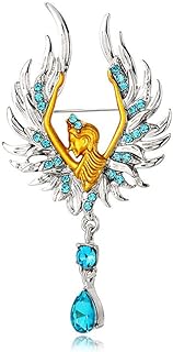 Rhinestone Angel Brooch Pin for Women Girls Two-Toned Fashion Blue Crystal Fairy Fly Wings Brooches Lapel Pins Elegant Dress Suit Accessories Wedding Christmas Birthday Jewelry Unisex Gift