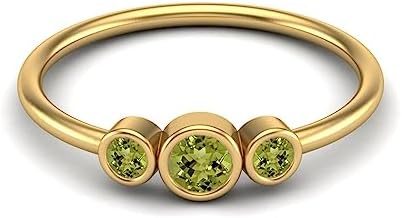 MOONEYE Tiny Three Stone 3MM Round Shape Peridot Gemstone Stackable Women Ring in 925 Sterling Silver Minimalist Delicate Jewelry