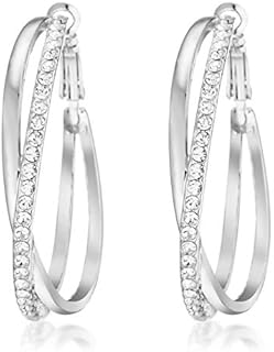 Gemini Women's Jewerly 18k Yellow Gold Filled CZ Diamonds Hoop Earrings Valentine's Day Gifts Gm032Yg 1.5 inches