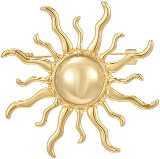 Pin-Clasp Crystal Heart Gold Sun Brooch, Eco-Friendly Copper, Perfect for Women - Heart/ Sun Design
