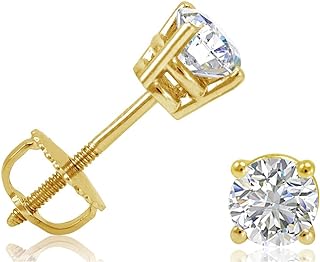Certified 1/2ct TW Round Real Diamond Stud Earrings for Women in 14K White Gold or Yellow Gold with Screw Backs|Natural Real Diamonds| Real 14K Gold Earrings| Certified by AGS or IGI