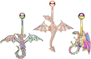 WASOLIE 3PCS 14G Stainless Steel Belly Button Rings Colorful Navel Ring Pack Long Rings for Women and Girls.