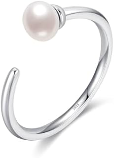 Kokoma Pearl Sterling Silver Ring for Women Girls Open Statement Rings Expandable Wrap Finger Band Engagement Promise Wedding Rings