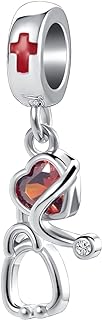 Stainless Steel Heart-Stethoscope Nurse Charm Bracelet with Red Cross Dangle Bead - Perfect for Moms, Sisters, Doctors & Nurses - Ideal for Birthdays & Graduation Gifts