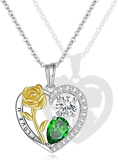 925 Sterling Silver Heart-Shaped Pendant Necklace with Garnet and Olivine Gemstones, Personalized Love Expression for Women, Rose Heart Design, The Perfect Gift for Wife or Girlfriend