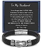 Black Braided Leather Bracelets Gifts for Man Dad Son Grandson Husband Boyfriend Brother Forever Knot Bracelets for Christmas Birthday Father's Day Anniversary Stainless Steel Clasp 7.5/8.5/9 inches