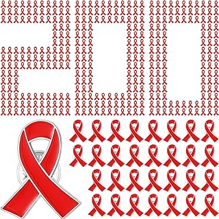 Red Ribbon Awareness Lapel Pin with Individual Package Brooch Hope Pins Cancer Heart Disease Tuberculosis HIV AIDS Awareness Ribbon Pin for Red Ribbon Week Fundraising Charity Party Favors