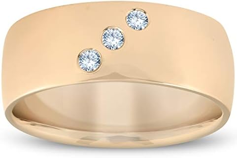 P3 POMPEII3 Men's Solid 10k Yellow Gold Ring with Three-Stone White Diamond Design, 7mm Width - Size 6