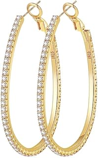 PRETOLE 925 Sterling Silver Hoop Earrings Rhinestone Large Silver Hoop Earrings Oval Big Hoops Earrings for Women Lightweight Hypoallergenic Extra Large Silver Hoops Earrings for Women (50/60/70MM)