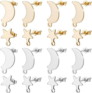 Beebeecraft 1 Box 40Pcs Moon Star Stud Stainless Steel Celestial Crescent Cartilage Earrings for Woman