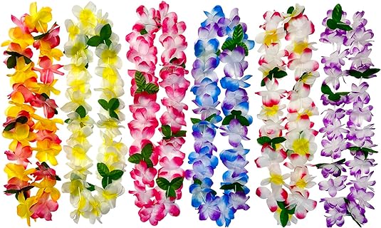 6 Counts Hawaiian Leis Flower, Leis Necklace Hawaiian For Kids or Adults luau Party Supplies, Summer Beach Vacation,Theme Party Decorations, Birthday, Graduation,Wedding.