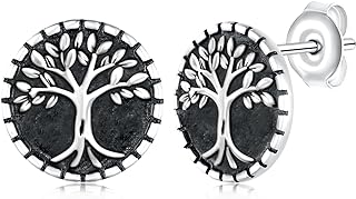 Tree of Life Earrings for Women 925 Sterling Silver Gothic Black Tree of Life Stud Jewelry Christmas Birthday Gifts for Girlfriend Girls Mom