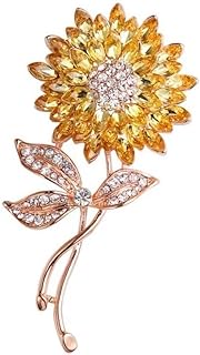 Vintage Rhinestone Sunflower Brooch Pin with Pin Clasp in Gold Yellow, Elegant Accessory for Women and Girls