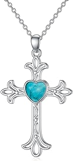 Western-Style Turquoise Cross Pendant Necklace in 925 Sterling Silver with Cable Chain, Ideal Gift for Women, Unique Filigree Design