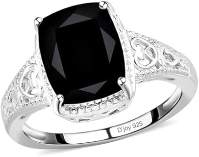 Shop LC Black Tourmaline Ring in 925 Sterling Silver - Unique Engagement Rings for Women - Vintage Floral Statement Solitaire RingsJewelry Birthday Gifts for Women