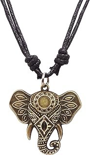 Antique Bronze Elephant Art Head Charm Pendant Adjustable Cord Necklace 16-32 Inches