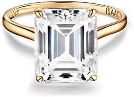 ISAAC WOLF Lab Created 14k Solid Gold Emerald Cut 5 Carat Genuine Moissanite Diamond Solitaire Proposal Wedding Ring in White, Yellow OR Rose GOLD