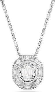 Swarovski Mesmera Pendant Necklace, Small Clear Octagon-Cut Stone and Baguette Crystals in a Rhodium Finished Setting, Part of the Mesmera Collection