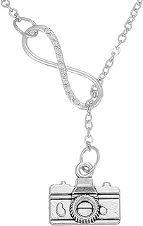 Lobster Clasp Camera Pendant Necklace with Cable Chain and Pearl Gem for Women - Camera Shaped Photography-Themed Jewelry