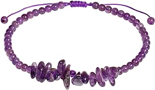 Jewever Natural Amethyst Anklet Bracelets for Women Tumbled Chips Crystals Anklet Adjustable Handmade Reiki Gemstones Beach Foot Jewelry