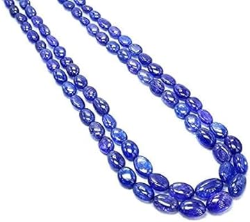 AAA Quality Tanzanite Quartz Bead Necklace with Ball Chain - Natural 7-9MM Oval Tanzanite Quartz Gemstone Beads, 2 Strand Design