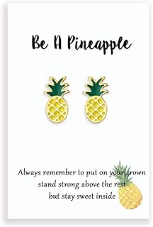 Agate-Embellished Pineapple Stud Earrings with Push Back - Hypoallergenic Earrings for Women and Girls by Tarsus
